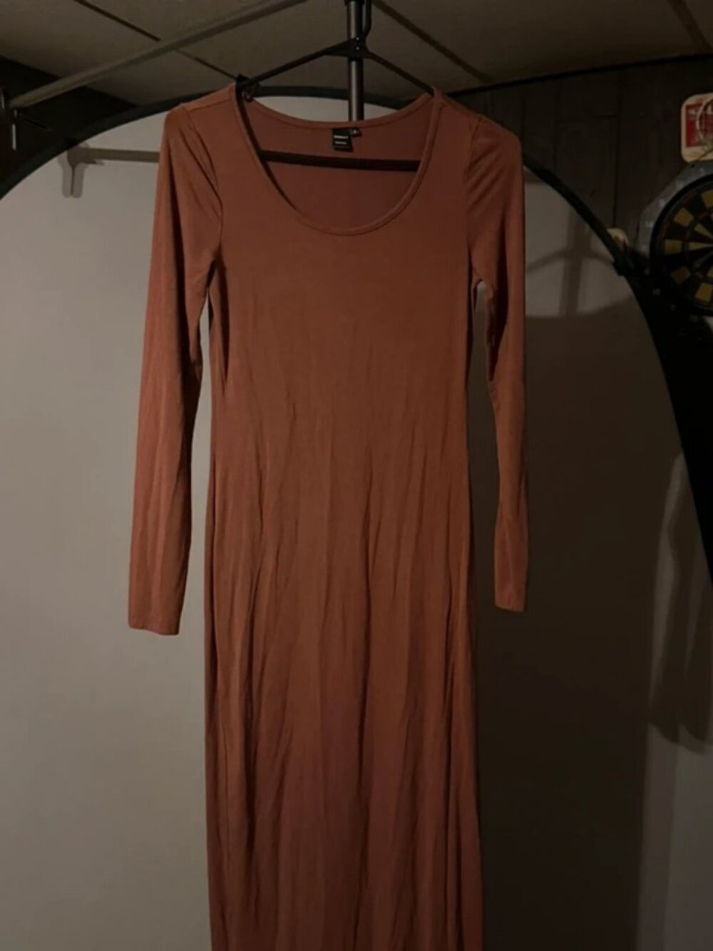 Bodycon Maxi Dress U Scoop Neck Long Sleeve Ankle Length